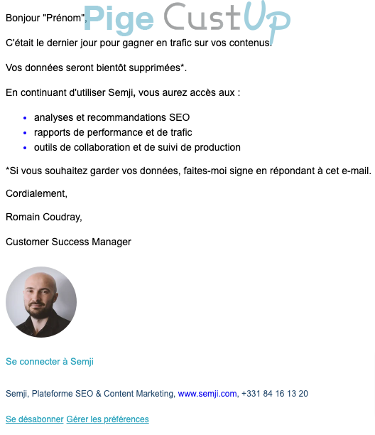 Exemple de Type de media  e-mailing - Semji - Marketing relationnel - Données clients / RGPD