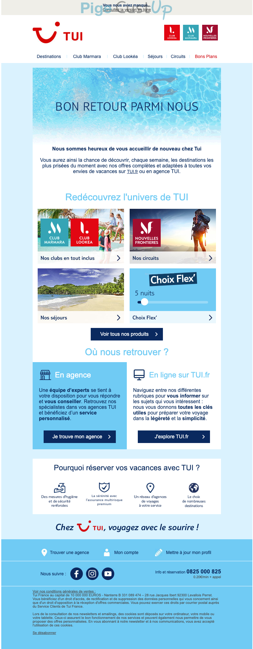 Exemple de Type de media  e-mailing - TUI - Marketing marque - Communication Produits - Nouveaux produits - Communication Services - Nouveaux Services