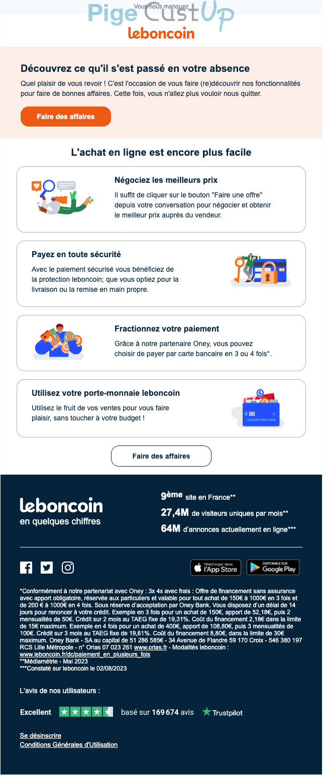 Exemple de Type de media  e-mailing - Leboncoin - Marketing Acquisition - Relance inactifs