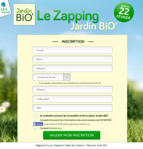 Formulaire d'inscription au jeu Zapping Jardin Bio'